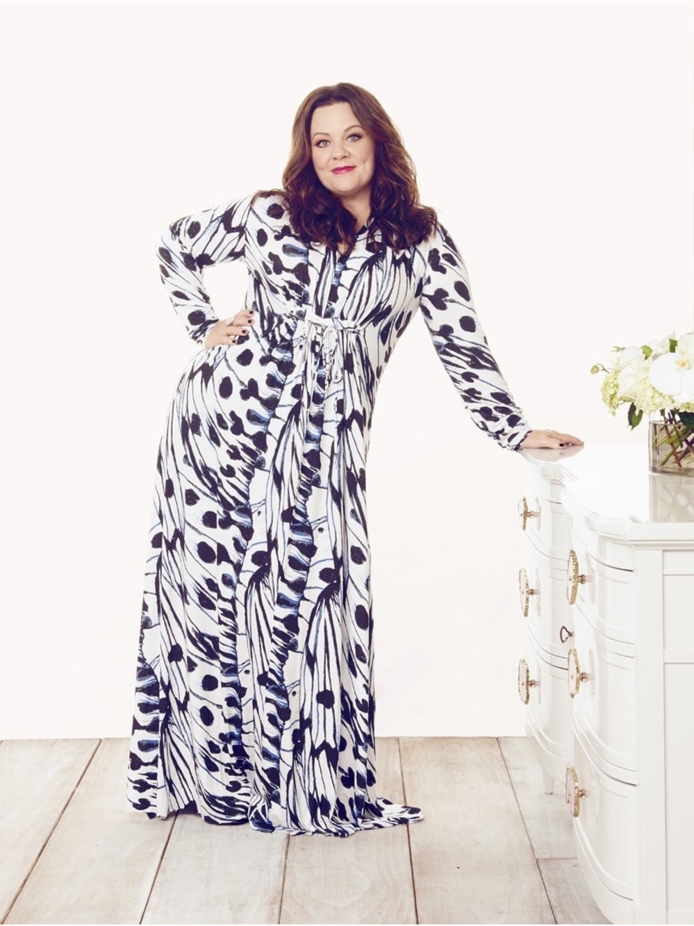 Melissa McCarthy Seven7 Black and White Abstract Print Maxi Dress